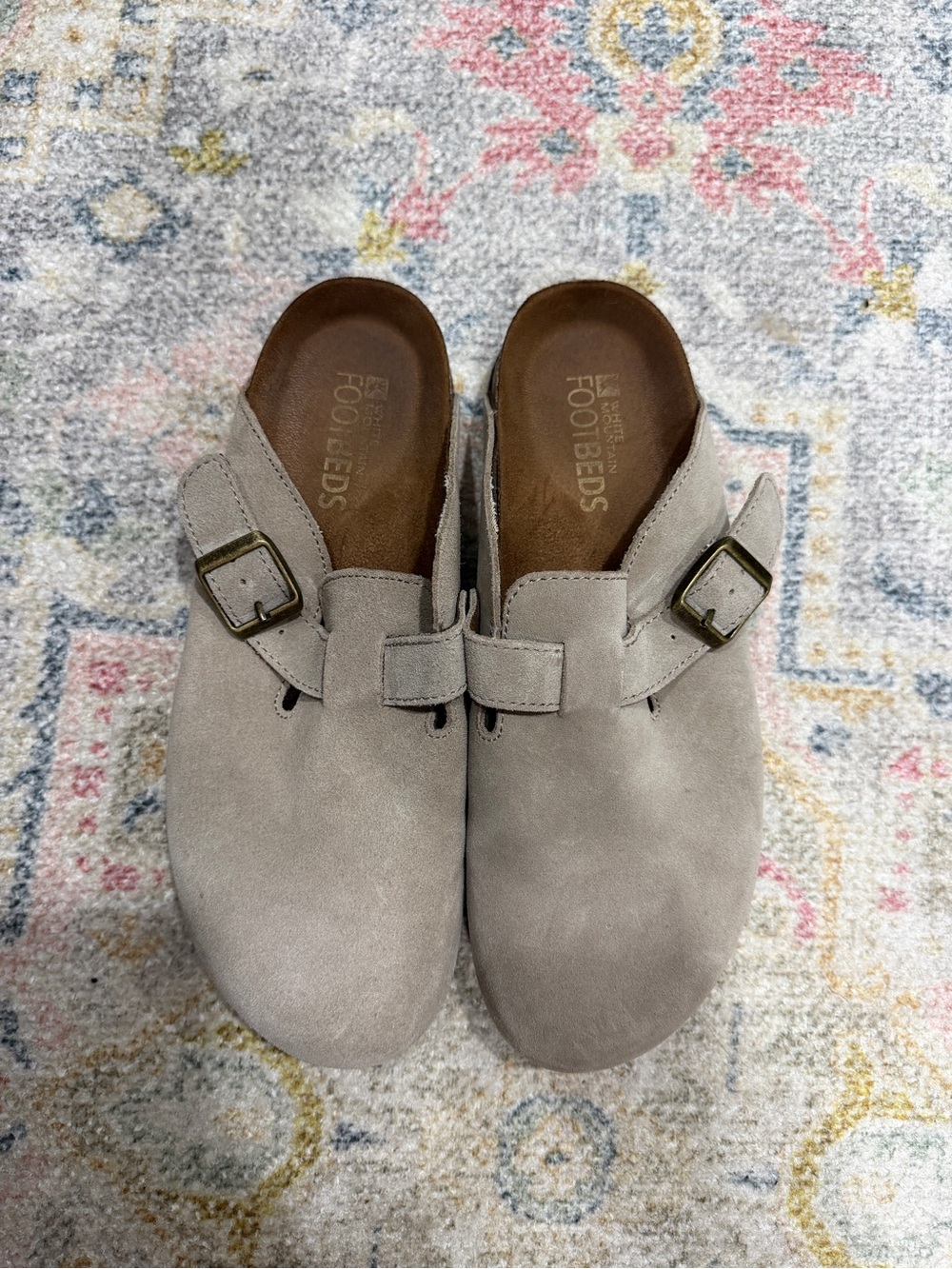 White Mountain Light Gray Suede Slip-On Mules with Buckle